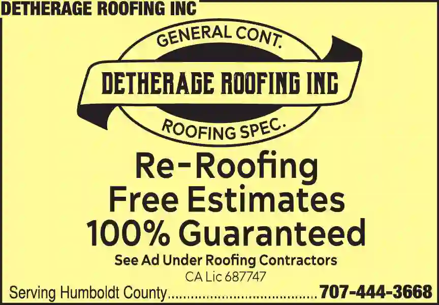 Roofing Contractors print ad for Detherage Roofing Inc