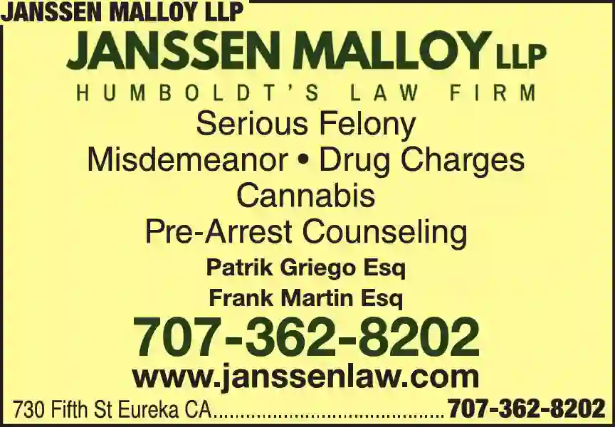 Attorneys - Drug Offense Law print ad for Janssen Malloy LLP