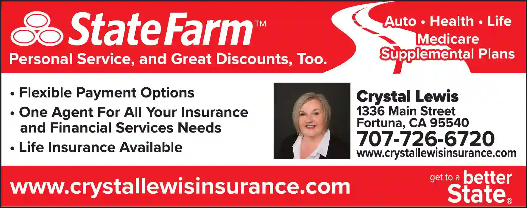 Insurance print ad for Crystal Lewis ^ State Farm