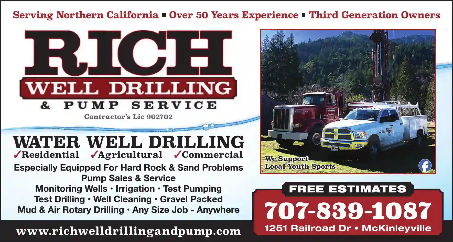 Water Well Drilling - Equipment & Service print ad for Rich Well Drilling & Pump