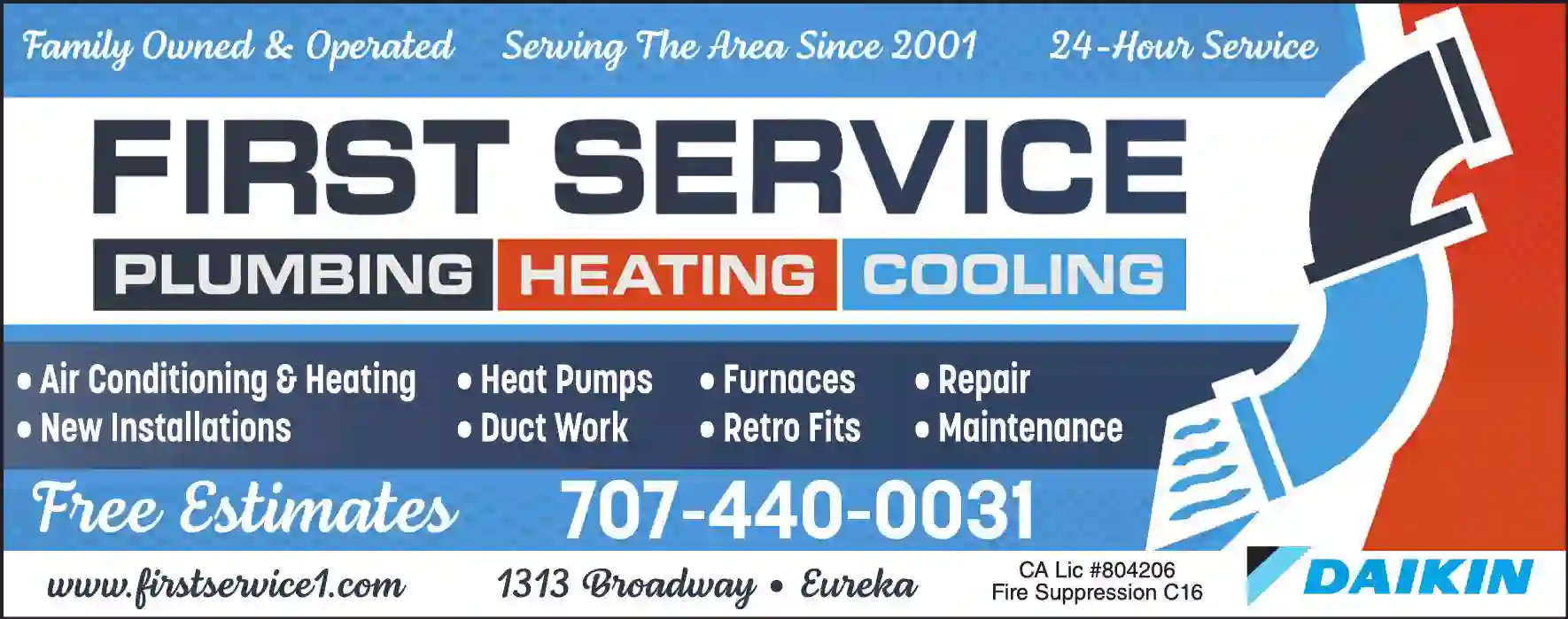 Air Conditioning - Contractors print ad for First Service Plumbing ^ Heating & Cooling
