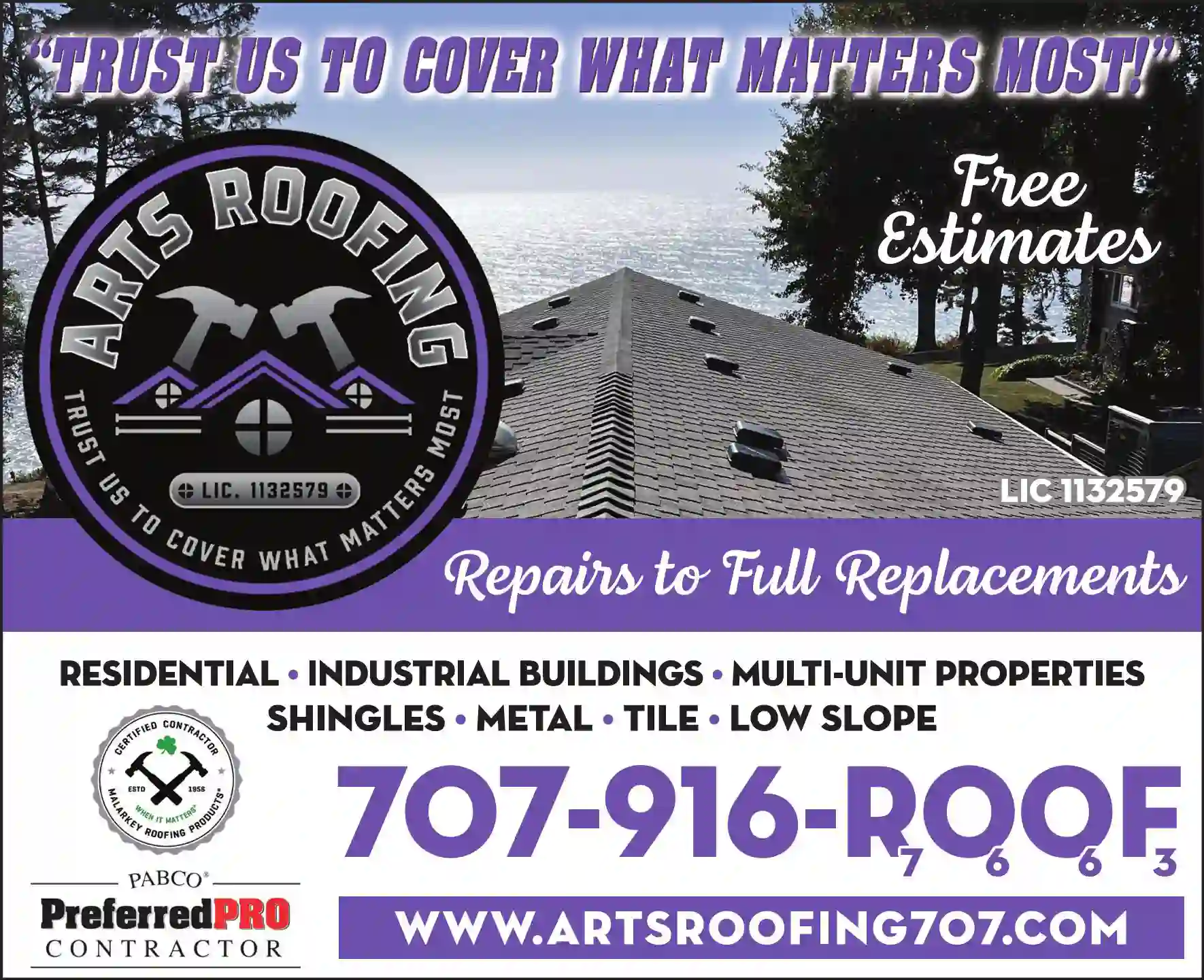 Roofing Contractors print ad for Art's Roofing