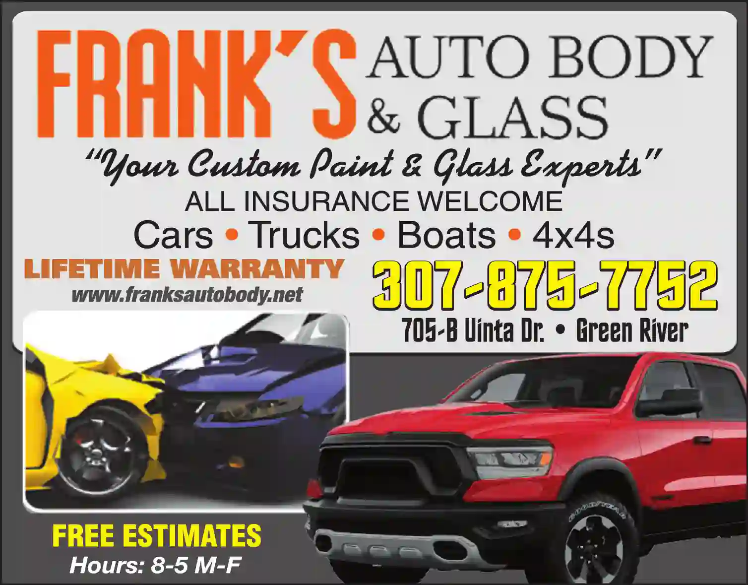 Auto Body Repair & Paint print ad for Frank's Auto Body & Glass