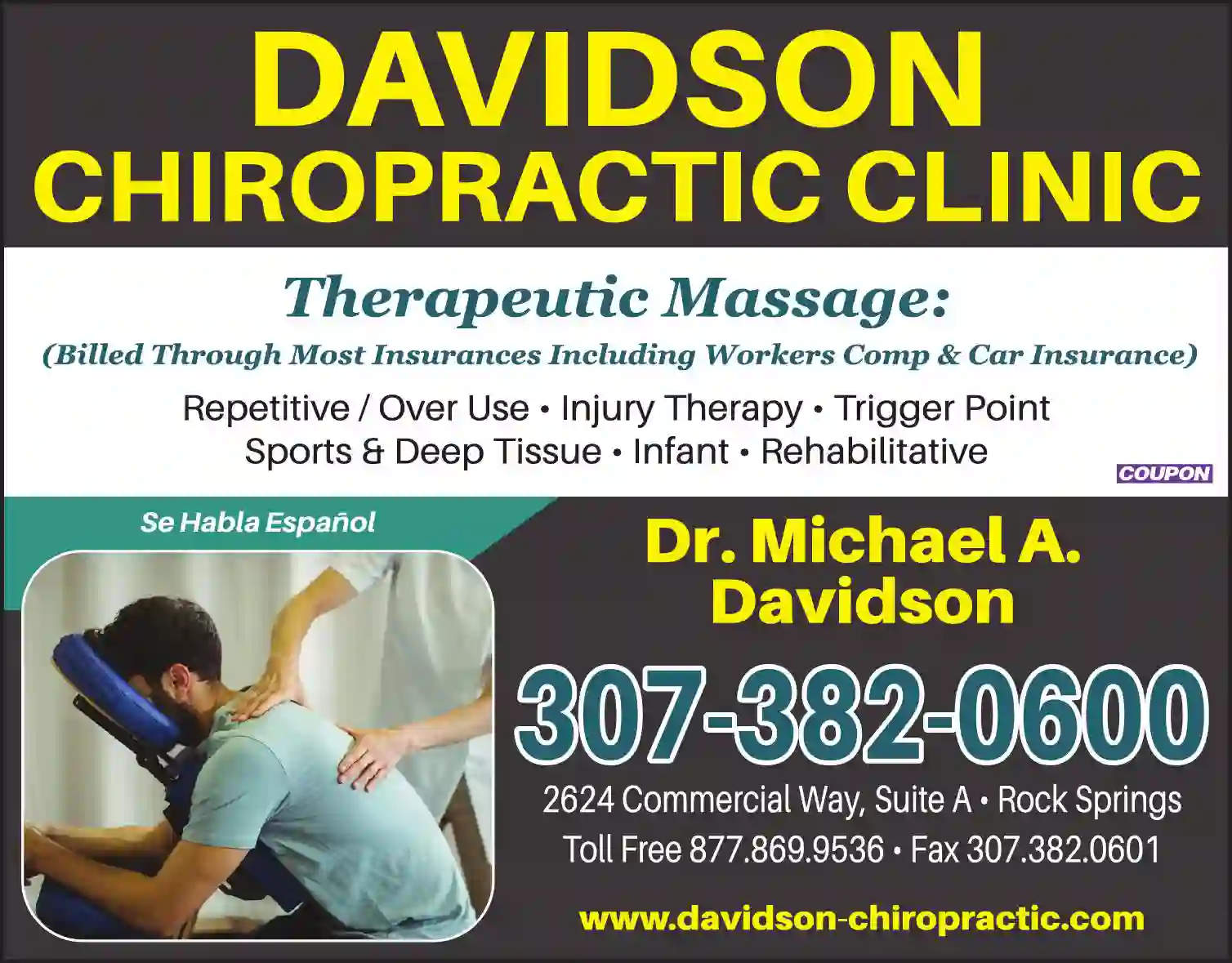 Massage - Therapeutic print ad for Davidson Chiropractic Clinic