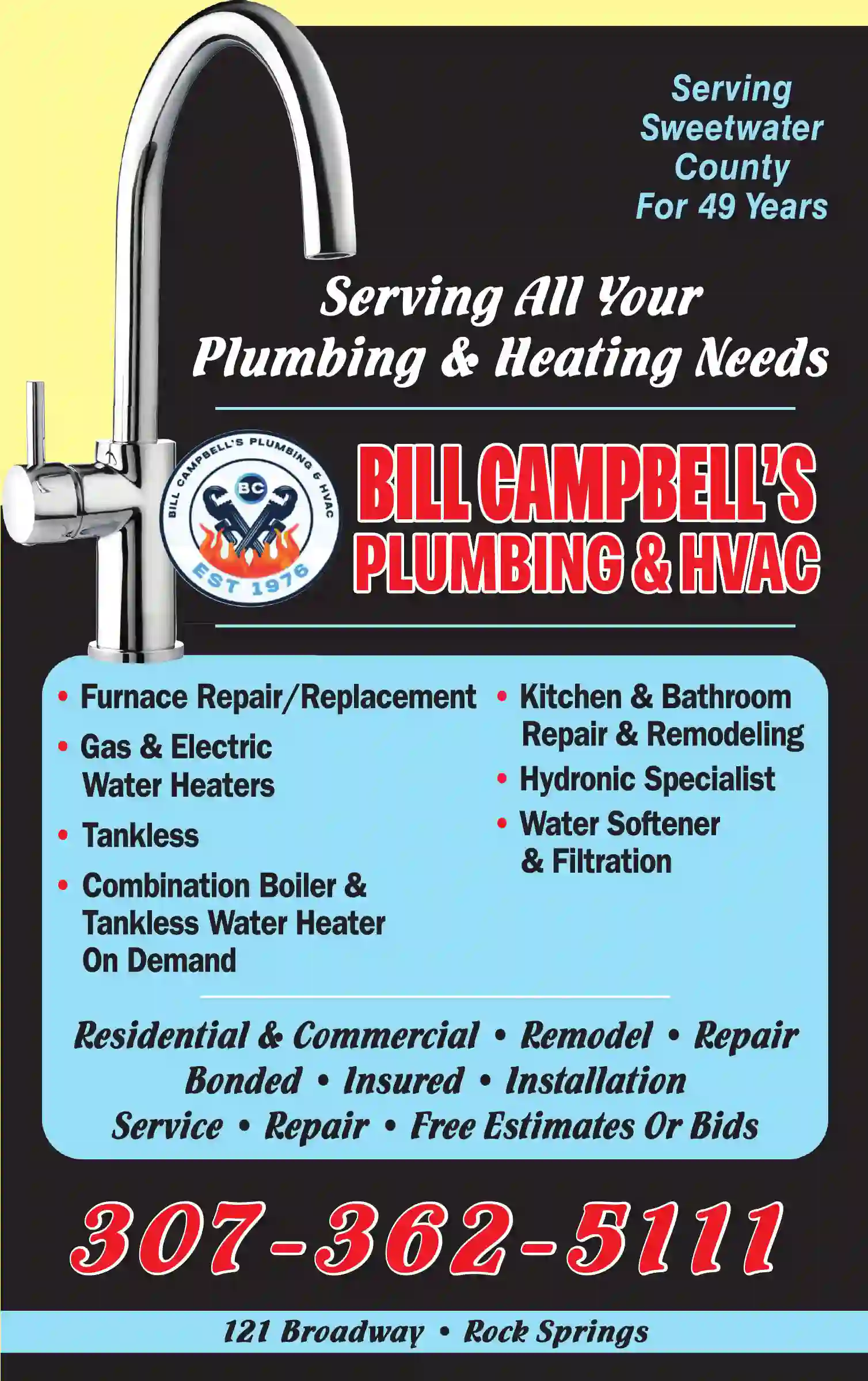 Plumbing Contractors print ad for Bill Campbell's Plumbing & Hvac