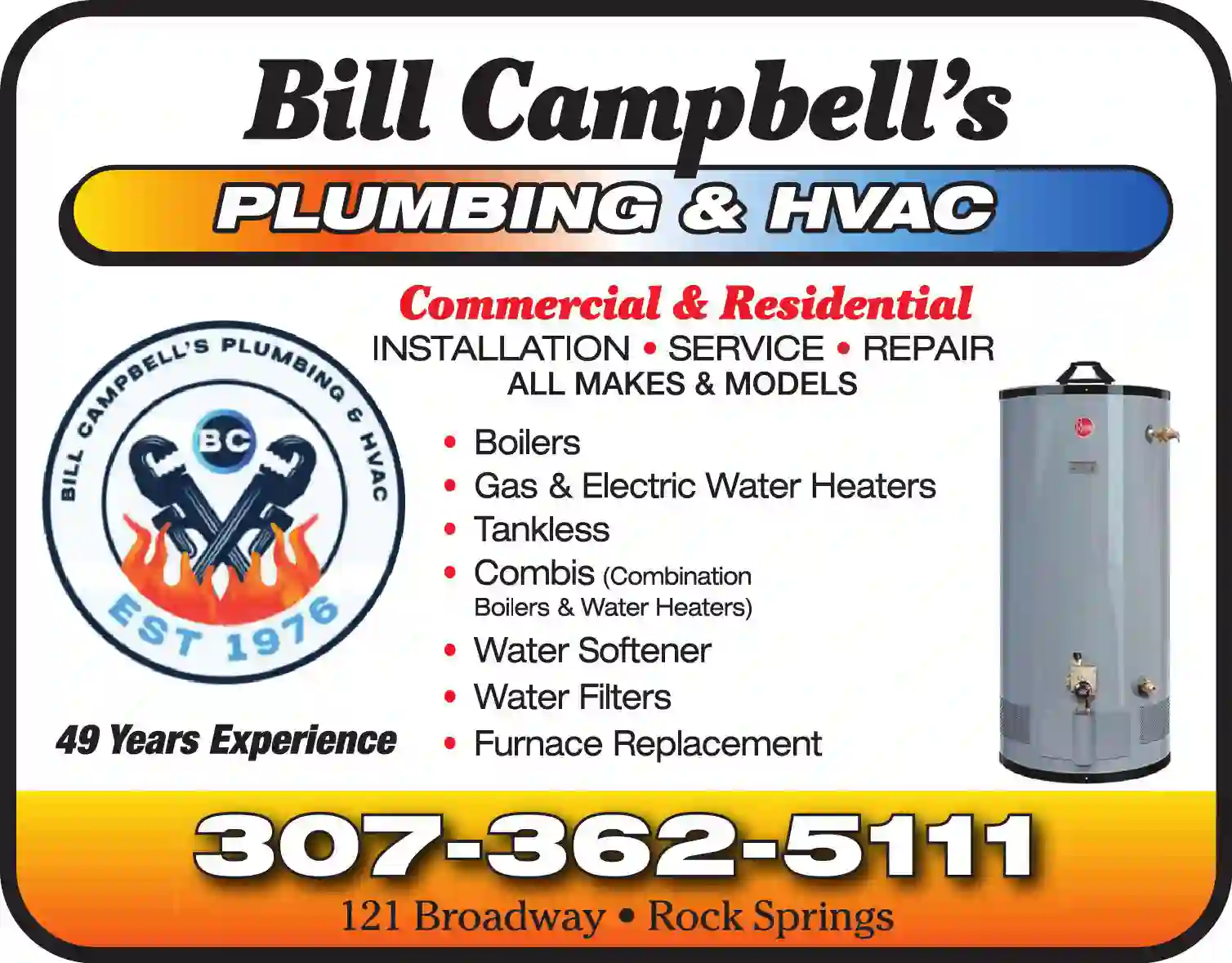 Boilers - New & Used print ad for Bill Campbell's Plumbing & Hvac