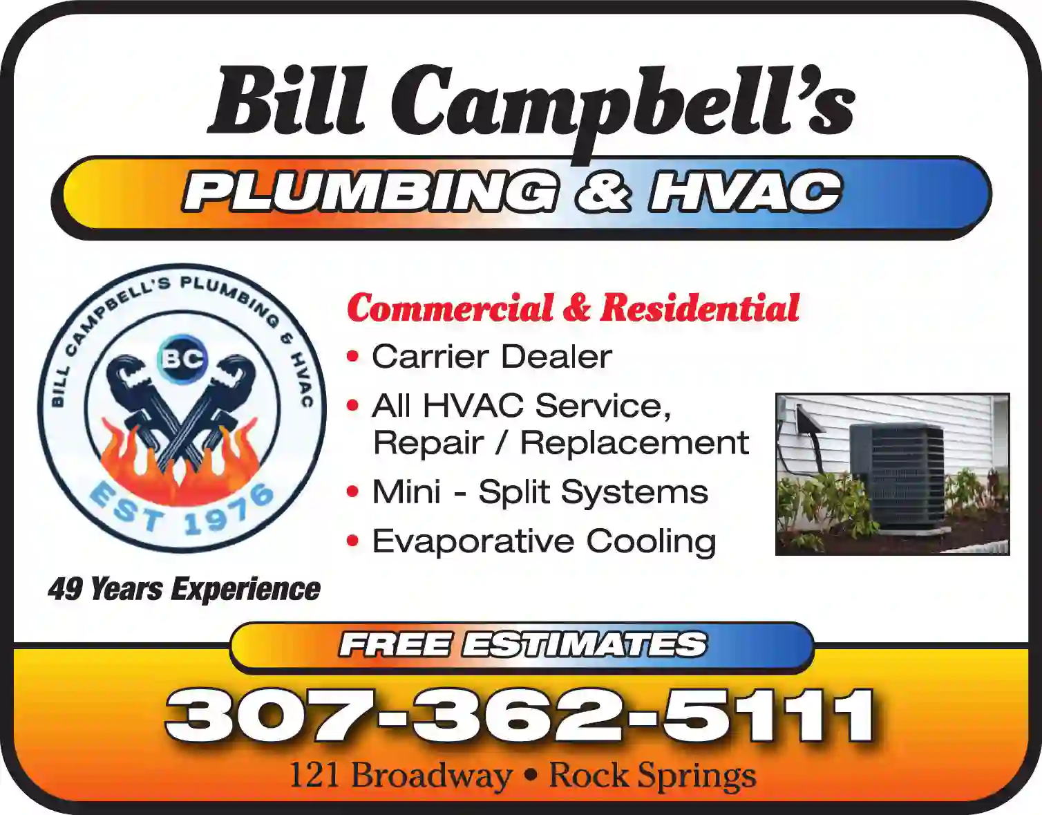 Air Conditioning - Contractors print ad for Bill Campbell's Plumbing & Hvac