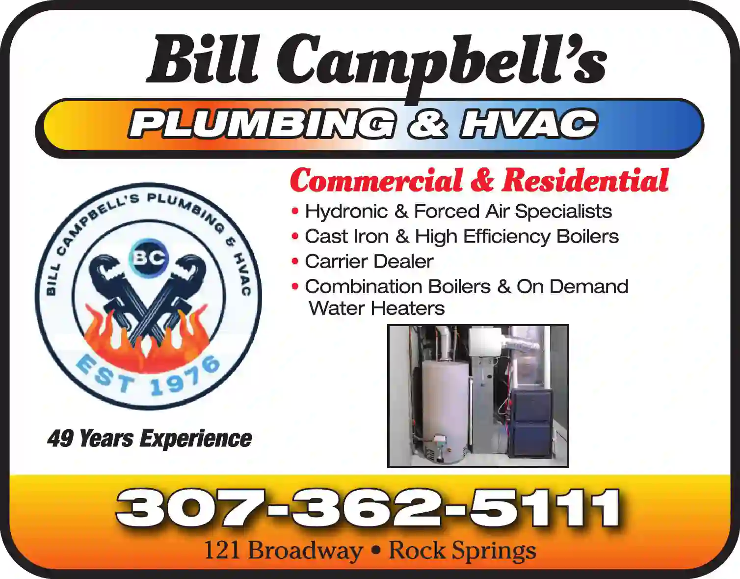 Heating Contractors print ad for Bill Campbell's Plumbing & Hvac