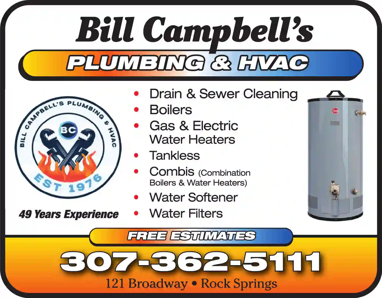 Plumbing Drains & Sewer Cleaning print ad for Bill Campbell's Plumbing & Hvac