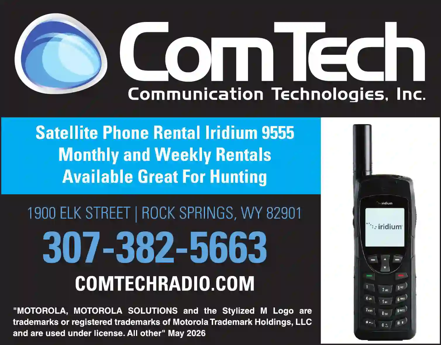 Satellite Telephones print ad for ComTech Communication Technologies Inc