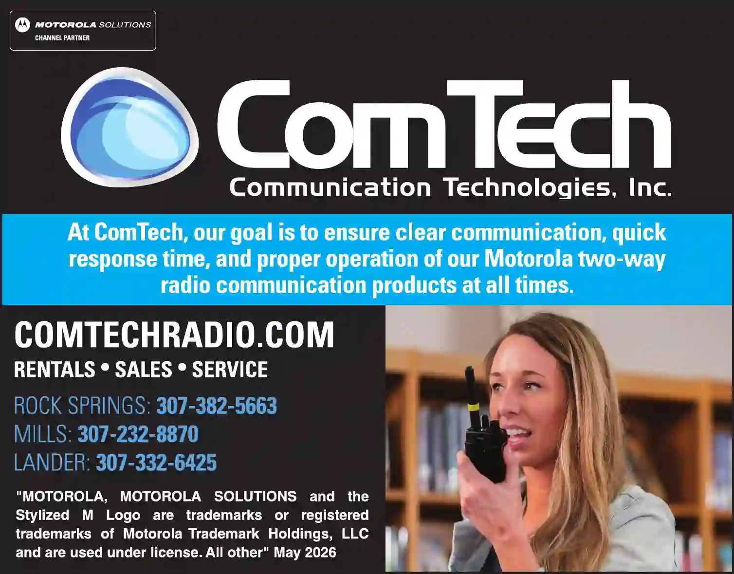 Radio Communication Equipment & Systems print ad for ComTech Communication Technologies Inc