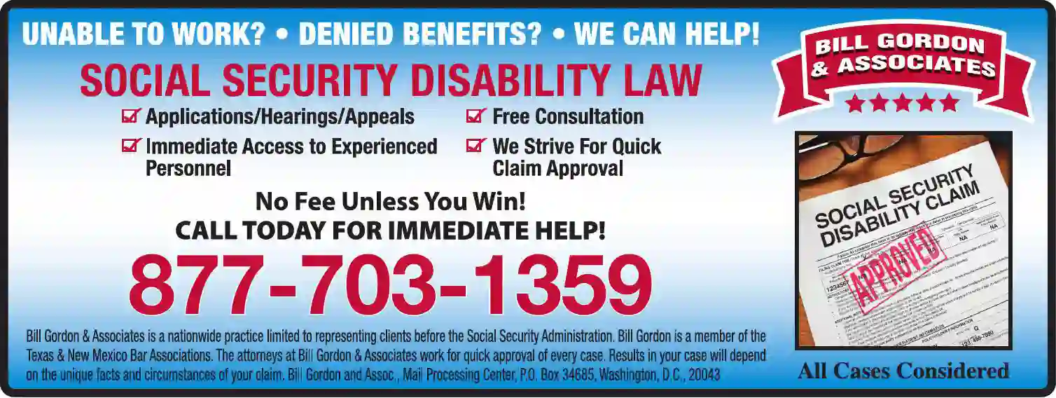 Attorneys - Social Security print ad for Bill Gordon & Associates