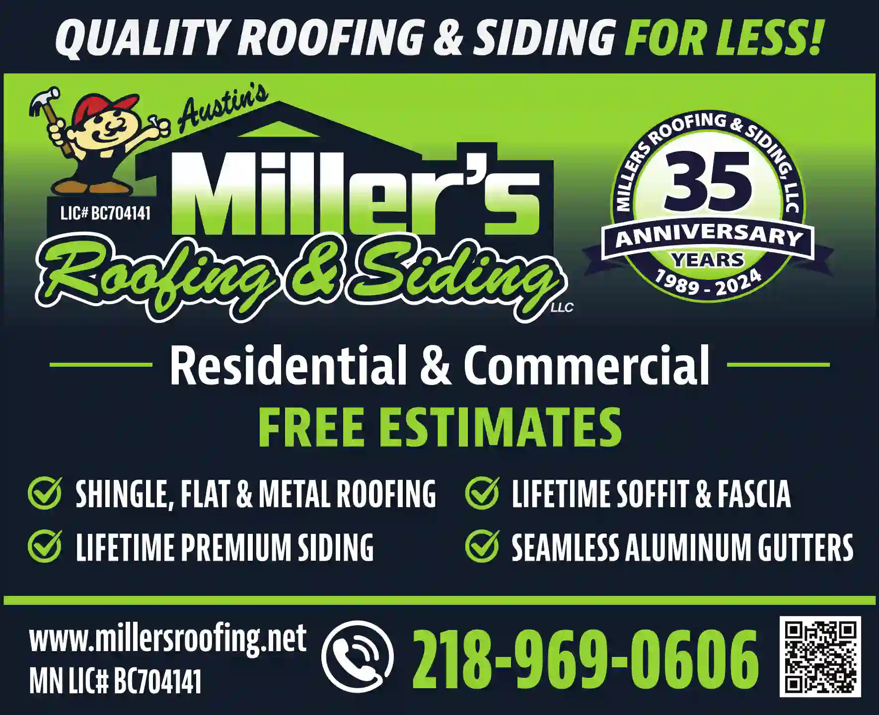 Roofing Contractors print ad for Austin's Miller's Roofing & Siding