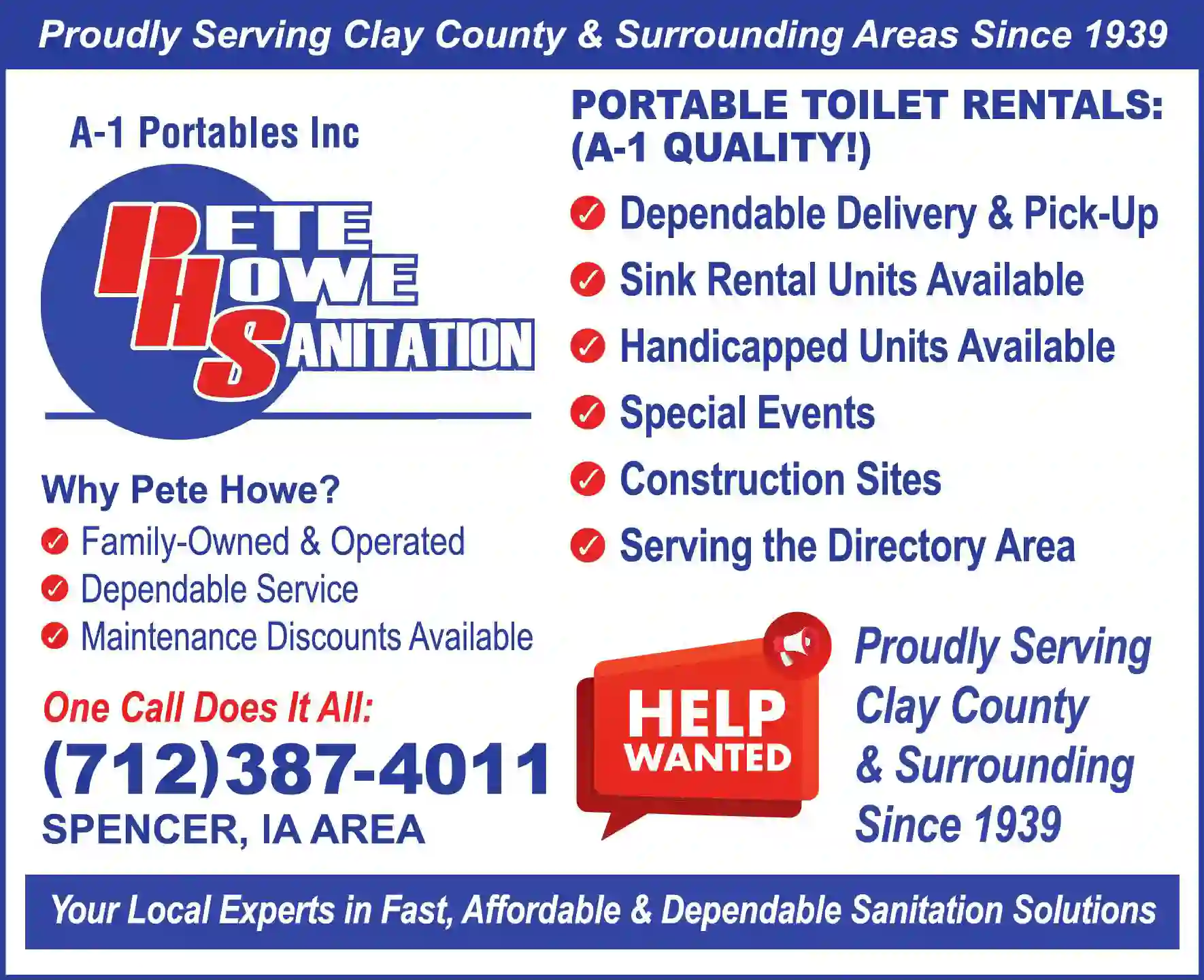 Toilets - Portable print ad for A-1 Portables Inc