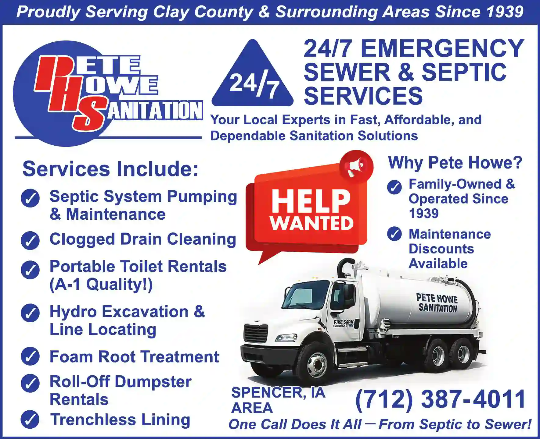 Septic Tanks & Systems - Cleaning print ad for G W "Pete" Howe Sanitation