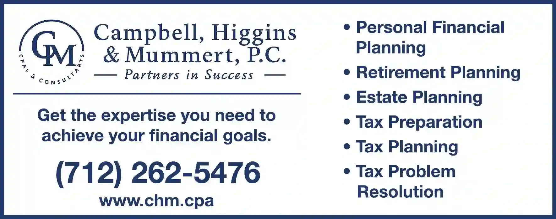 Accountants/Certified Public Accountants print ad for Campbell ^ Higgins & Mummert PC