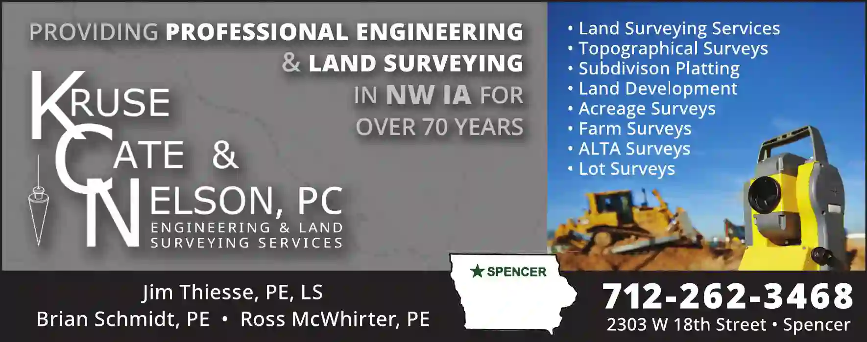 Surveyors - Land print ad for Kruse ^ Cate & Nelson PC Engineering & Land Surveying Services