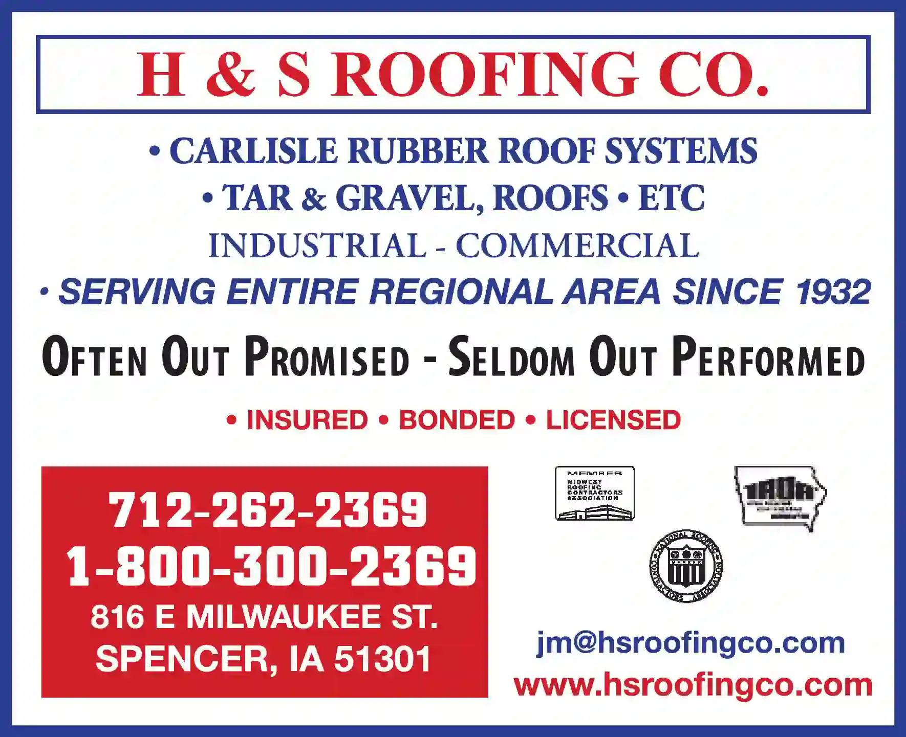 Roofing Contractors print ad for H & S Roofing Co