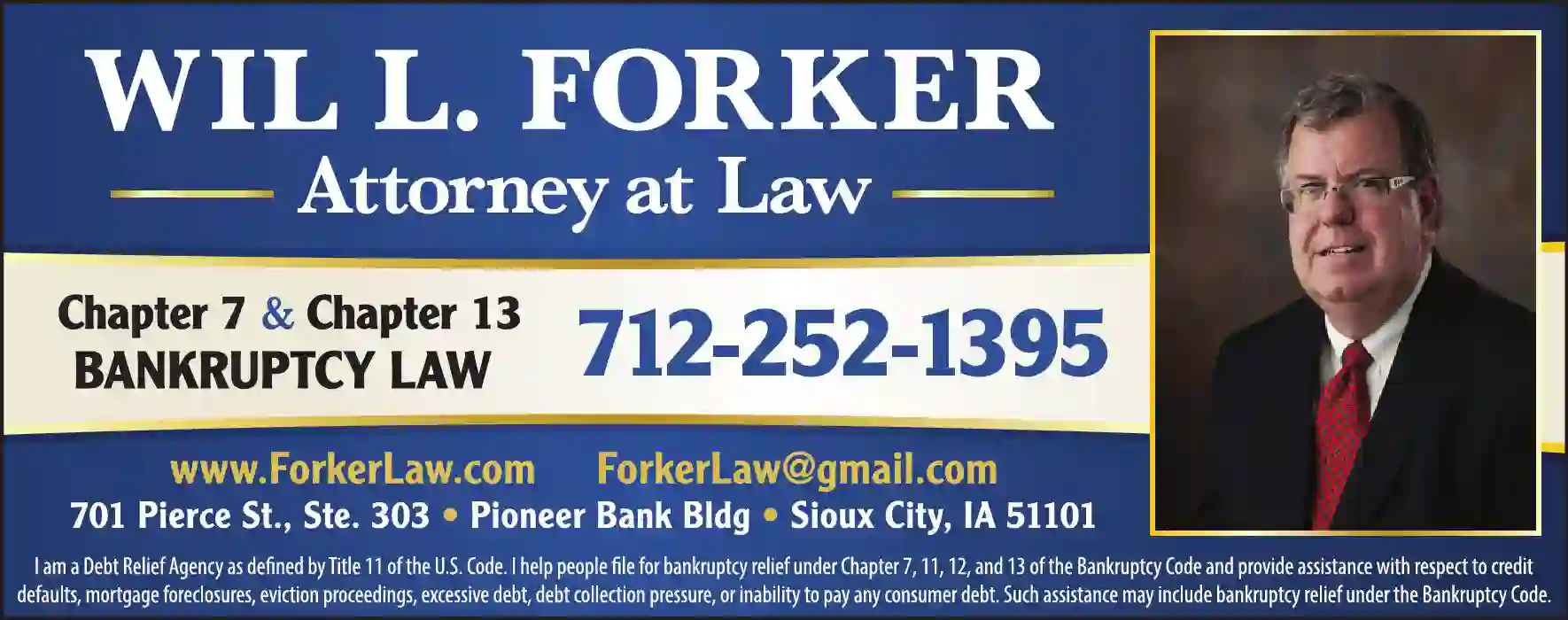 Attorneys - Bankruptcy print ad for Forker Wil L ^ Attorney At Law