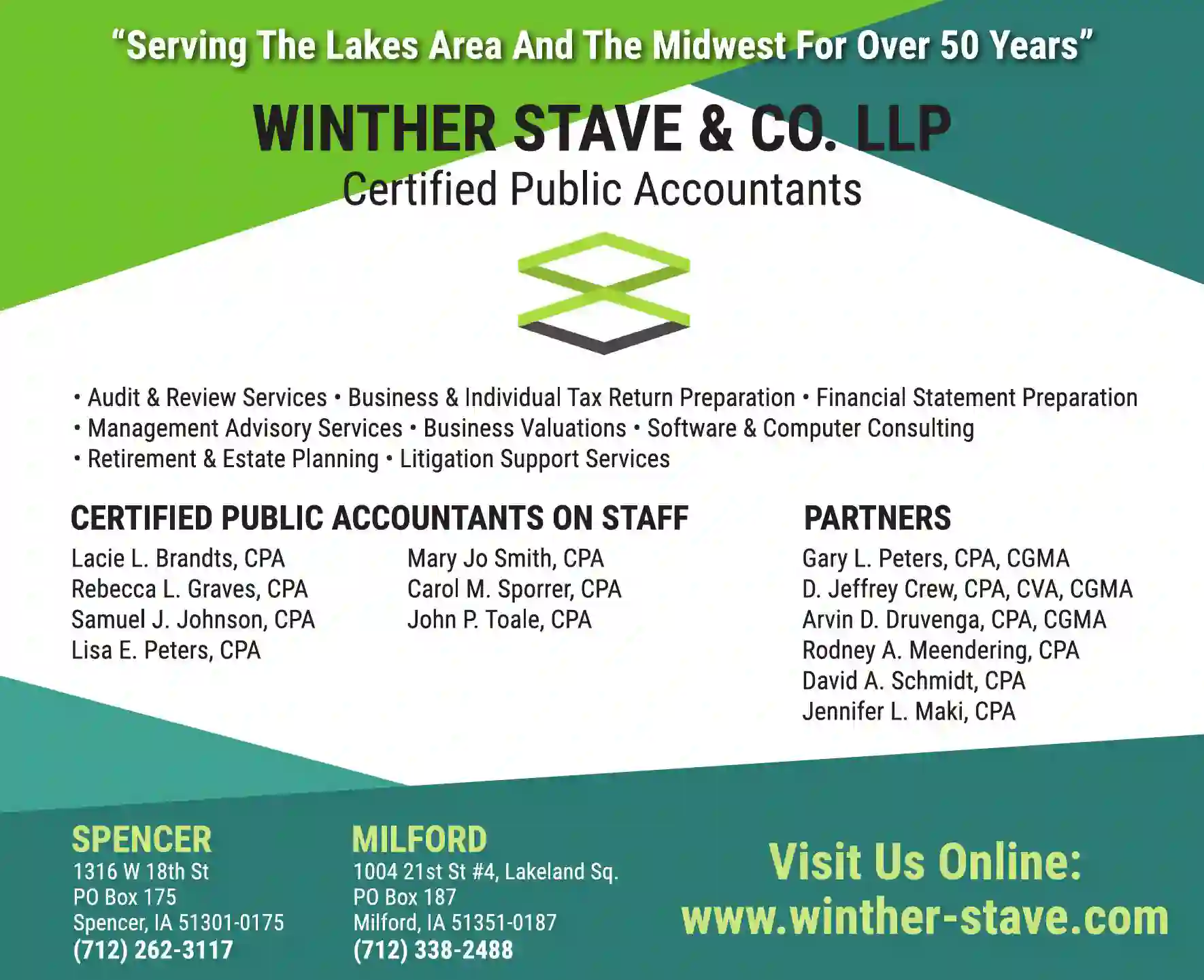 Accountants/Certified Public Accountants print ad for Winther ^ Stave & Co LLP