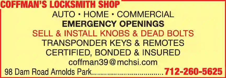 Locks & Locksmiths print ad for Coffman's Locksmith Shop