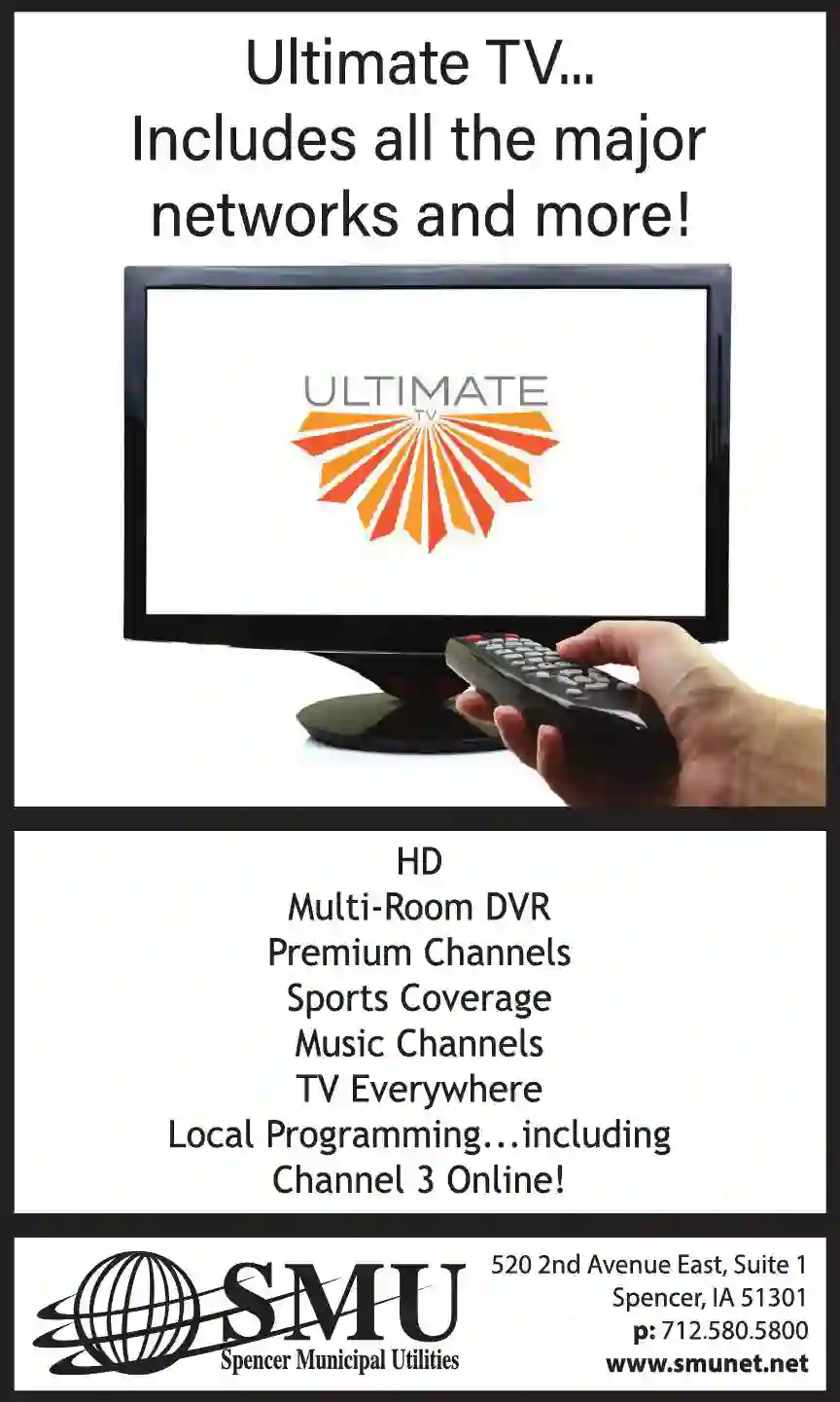 Television - Cable, CATV & Satellite print ad for Spencer Municipal Utilities