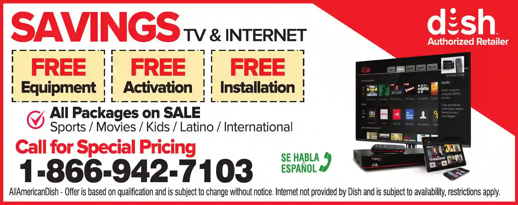 Satellite Equipment & Systems print ad for All American Dish