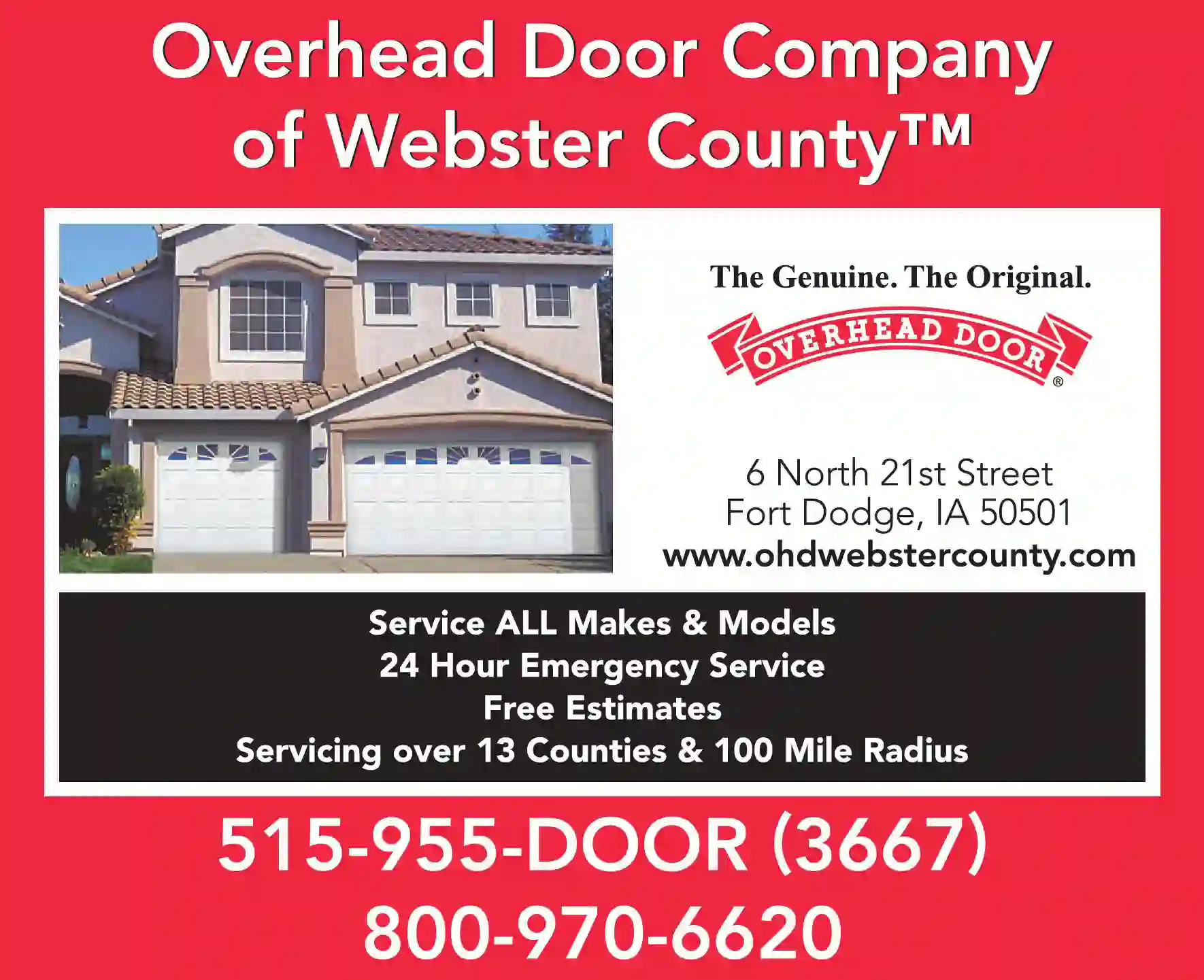 Garage Doors & Openers print ad for Overhead Door Of Webster County