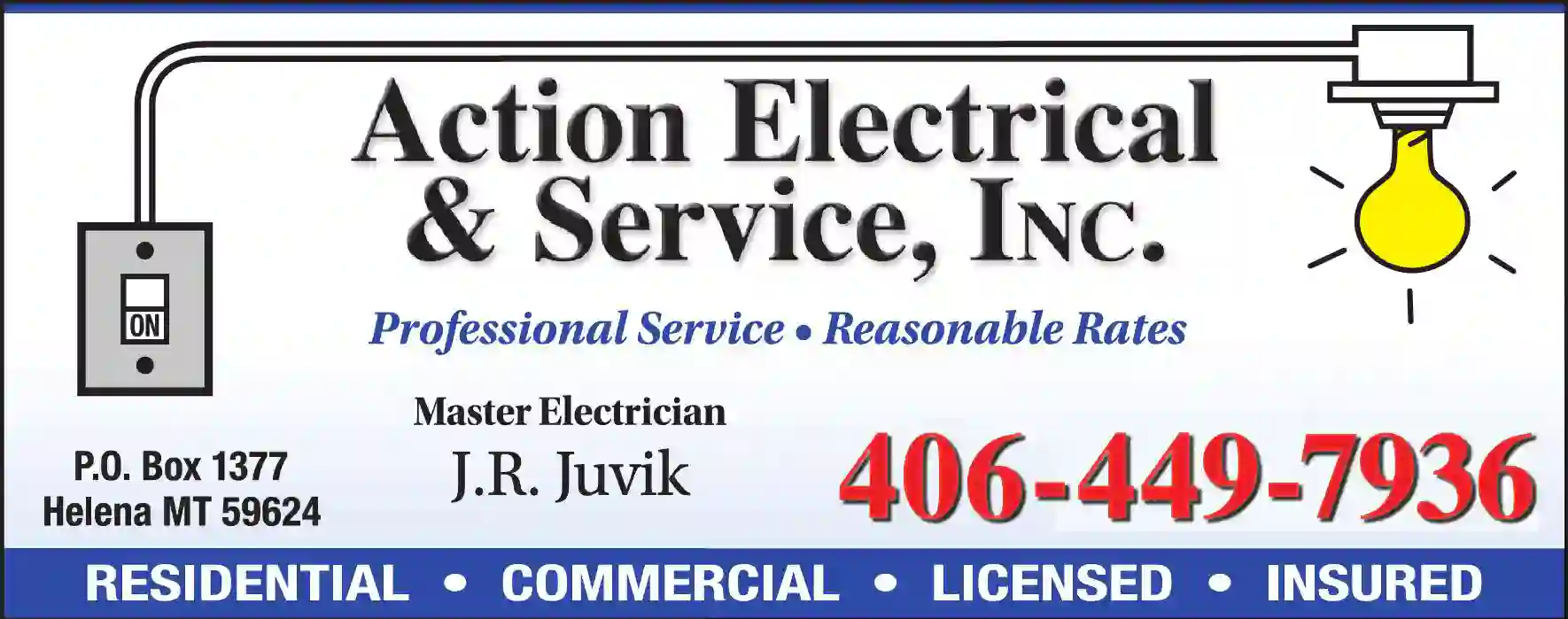 Electric Contractors print ad for Action Electrical & Service Inc