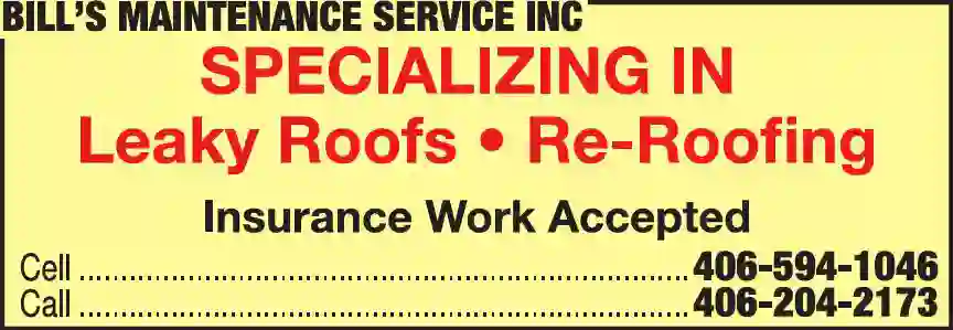 Roofing Contractors print ad for Bill's Maintenance Service Inc