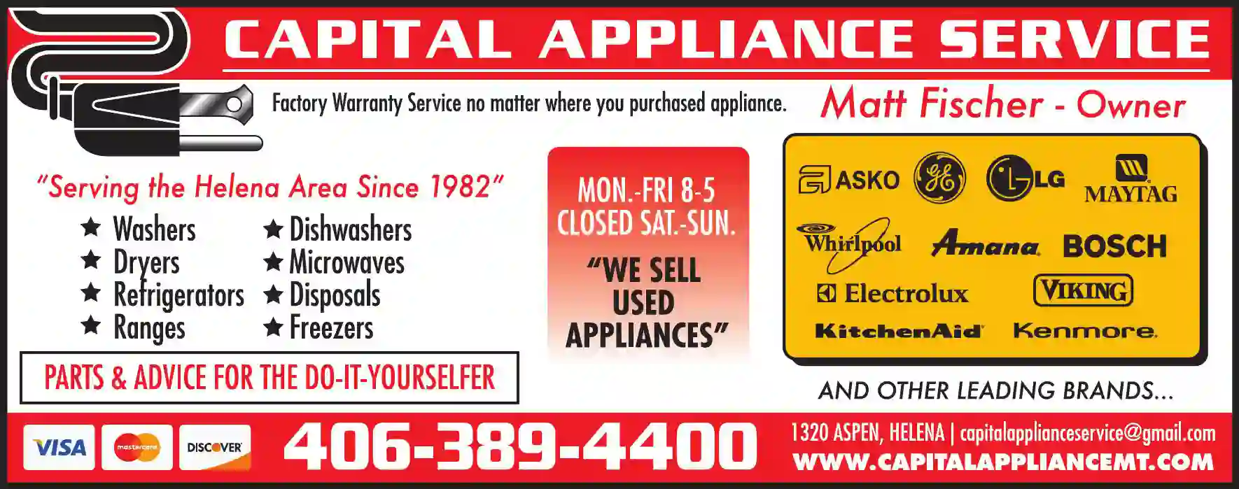 Appliances - Major - Service & Repair print ad for Capital Appliance Service Inc