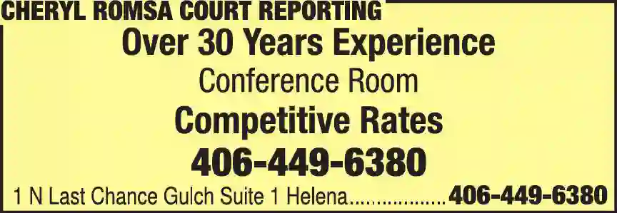 Court Reporters print ad for Cheryl Romsa Court Reporting
