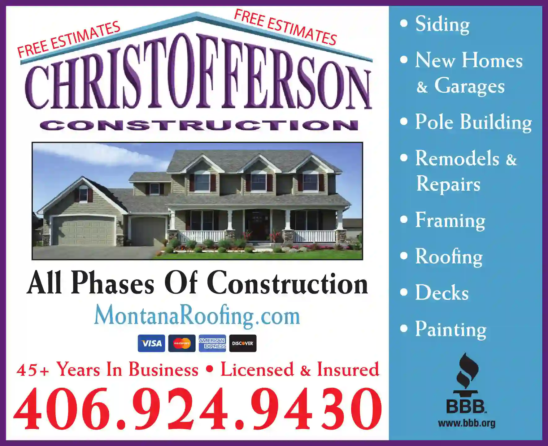 Siding Contractors print ad for Christofferson Construction LLC