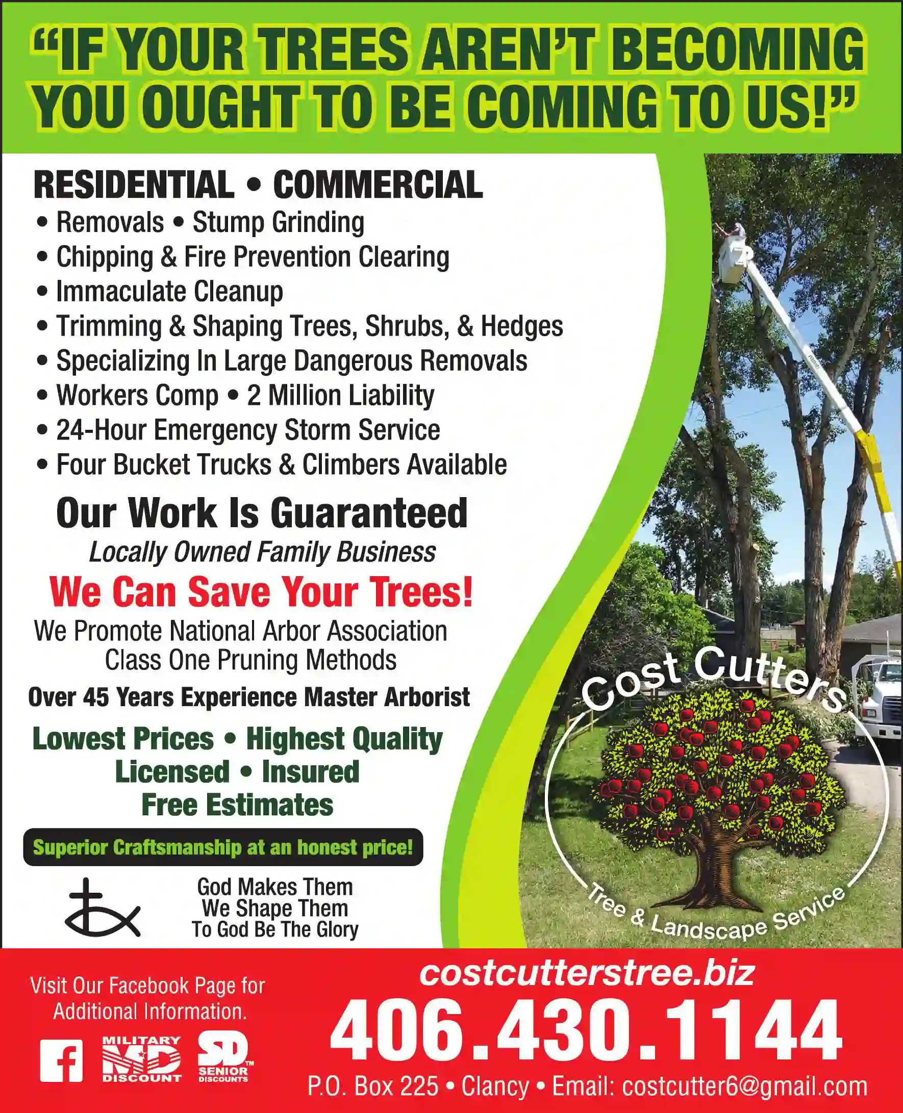 Tree Service print ad for Cost Cutters Tree & Landscape Service