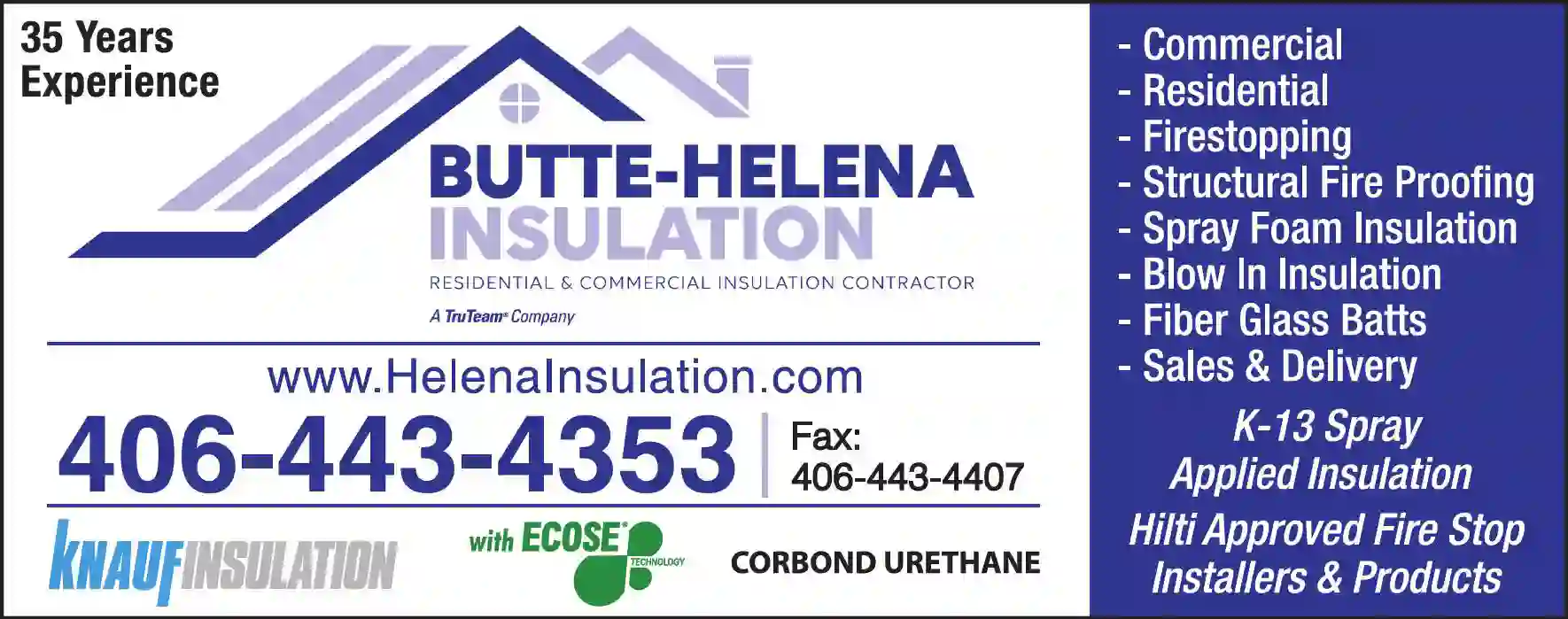 Insulation Contractors print ad for Helena Insulation Inc