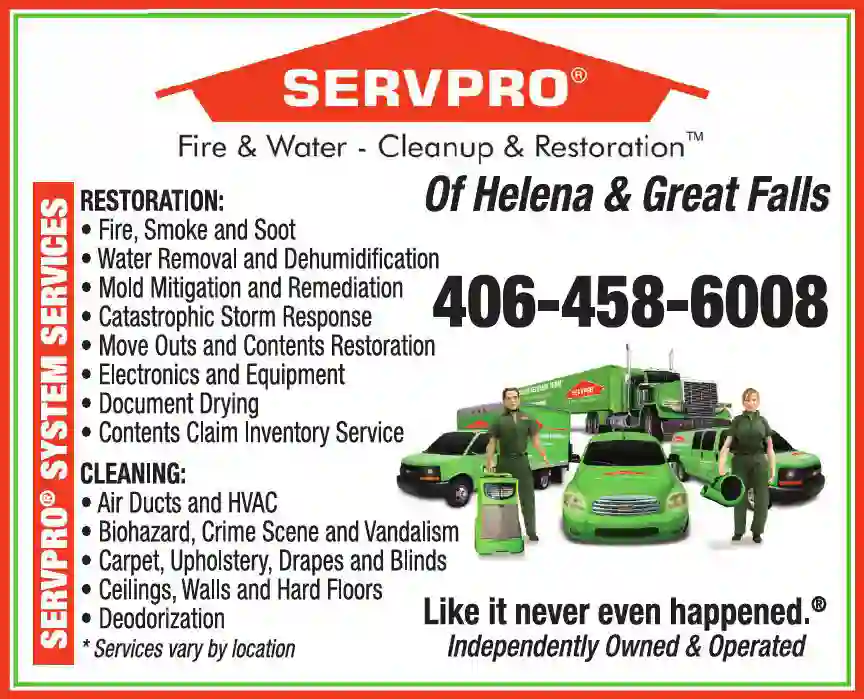 Water & Fire Damage Restoration print ad for Servpro Helena & Great Falls