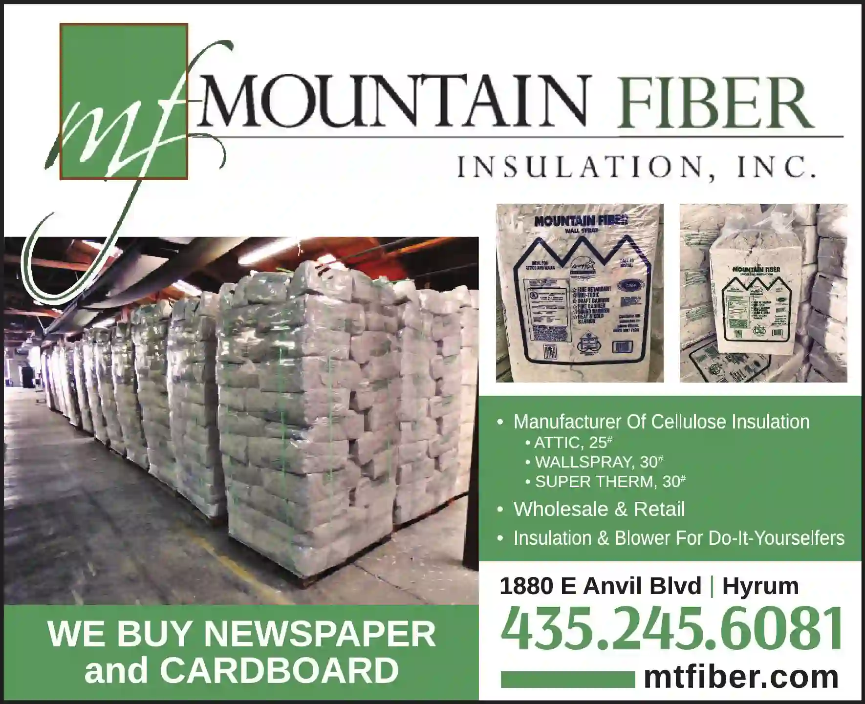 Recycling Services print ad for Mountain Fiber Insulation Inc