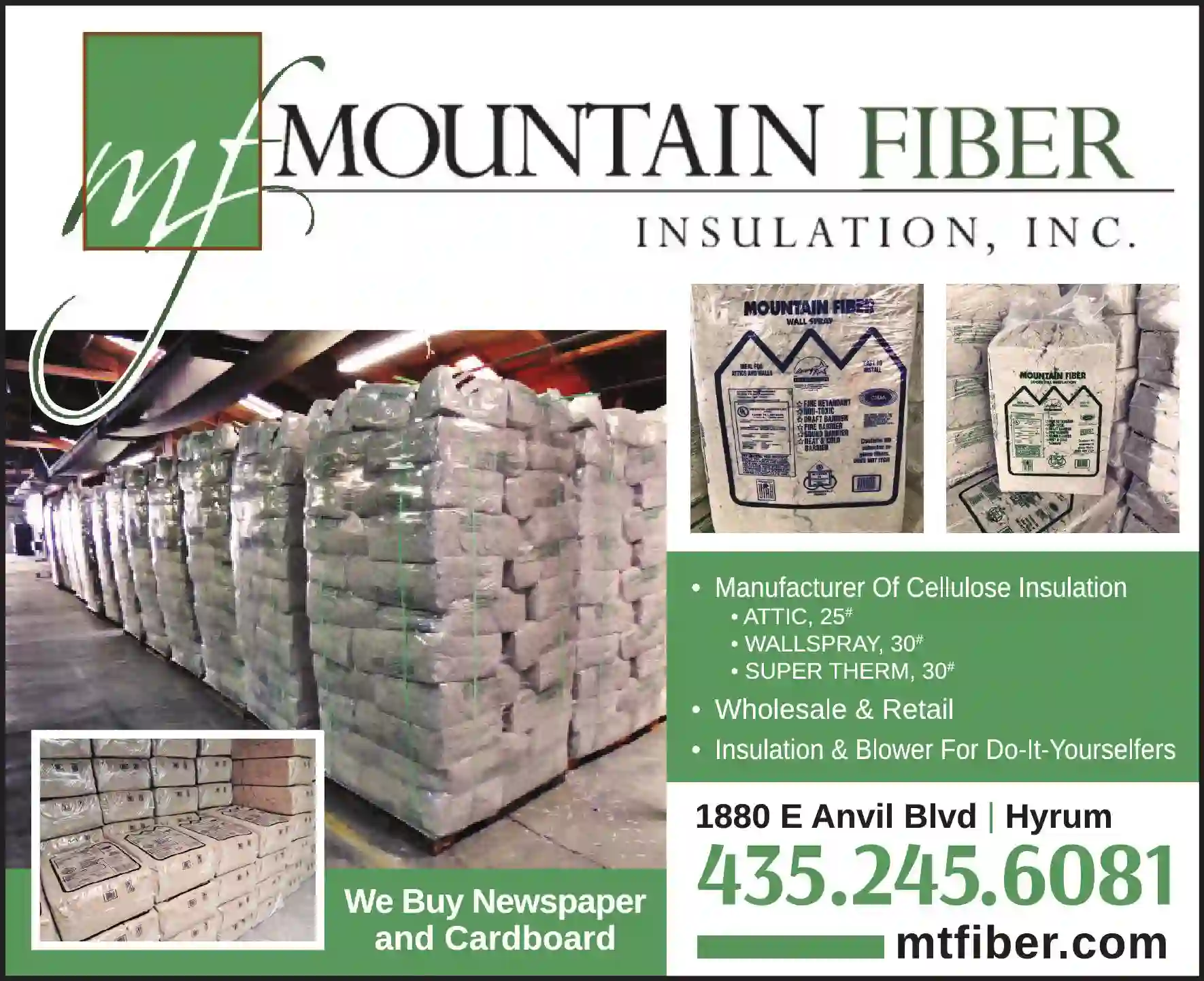Insulation Materials print ad for Mountain Fiber Insulation Inc