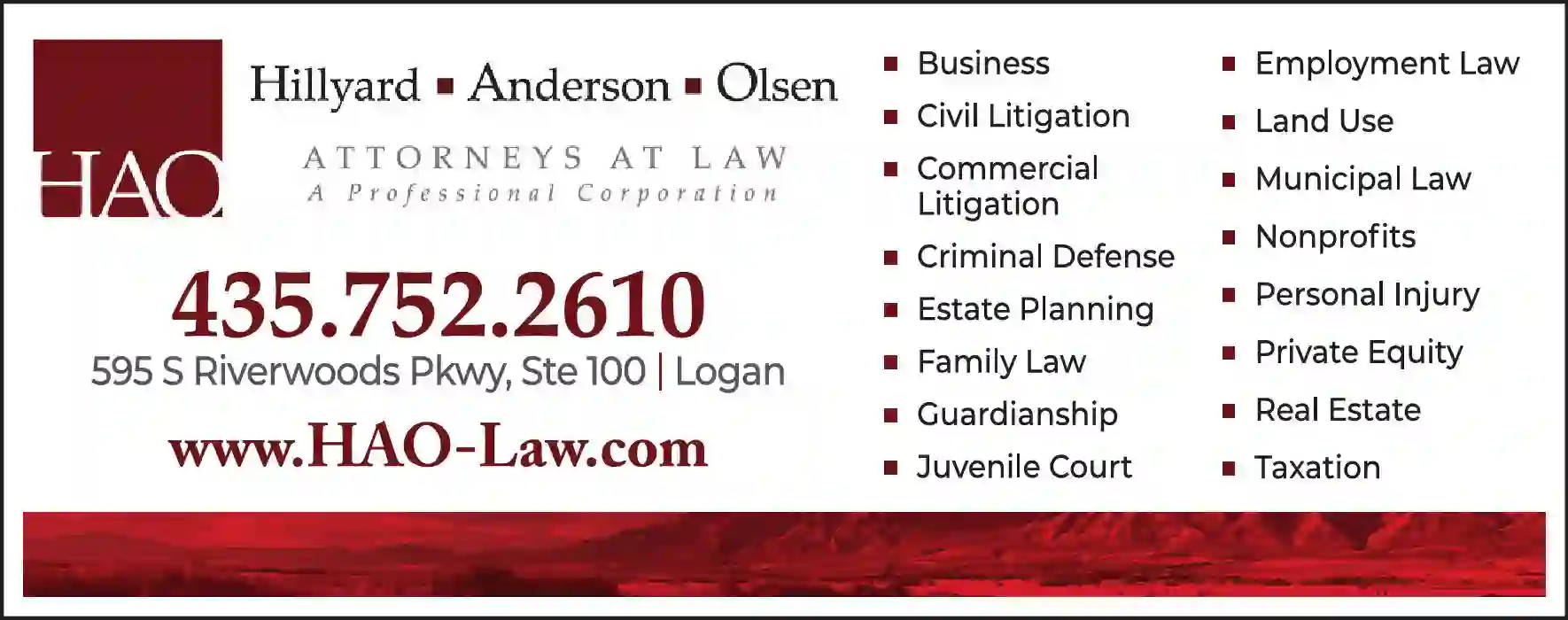 Attorneys print ad for Hillyard ^ Anderson & Olsen PC