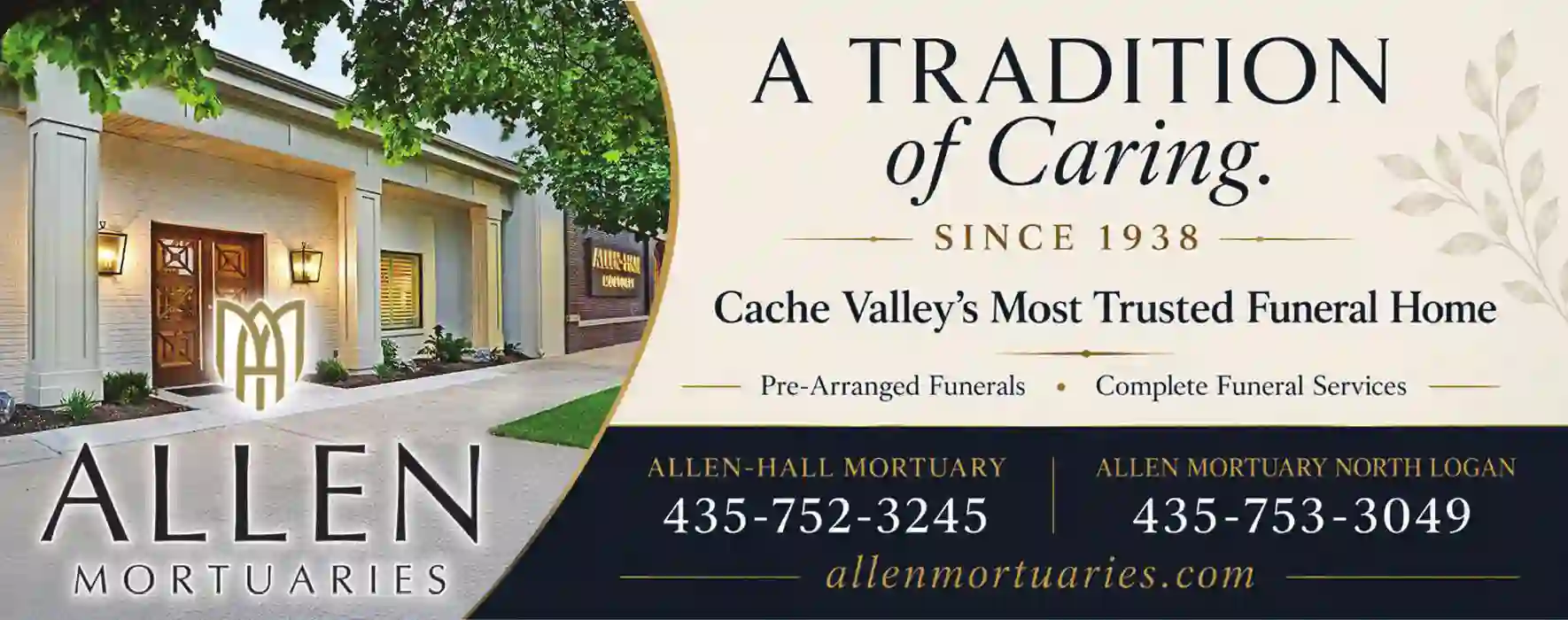 Funeral Homes & Directors print ad for Allen Mortuary Of North Logan