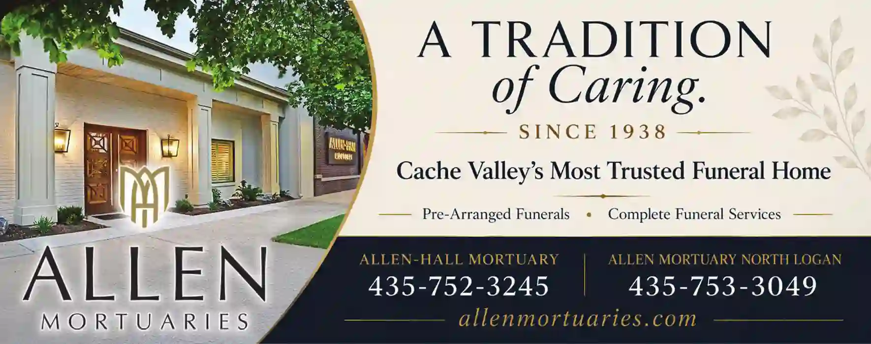 Mortuaries print ad for Allen Mortuary Of North Logan