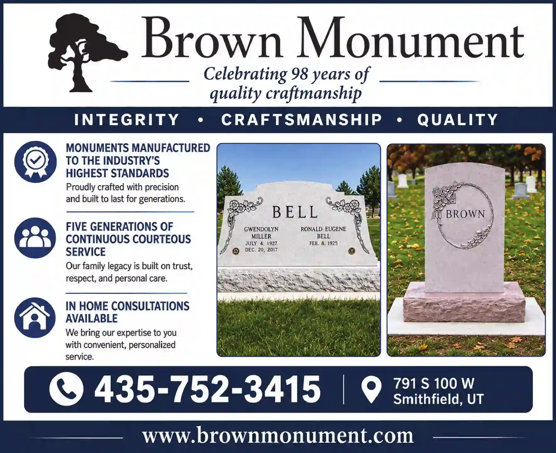 Monuments print ad for Brown Monument