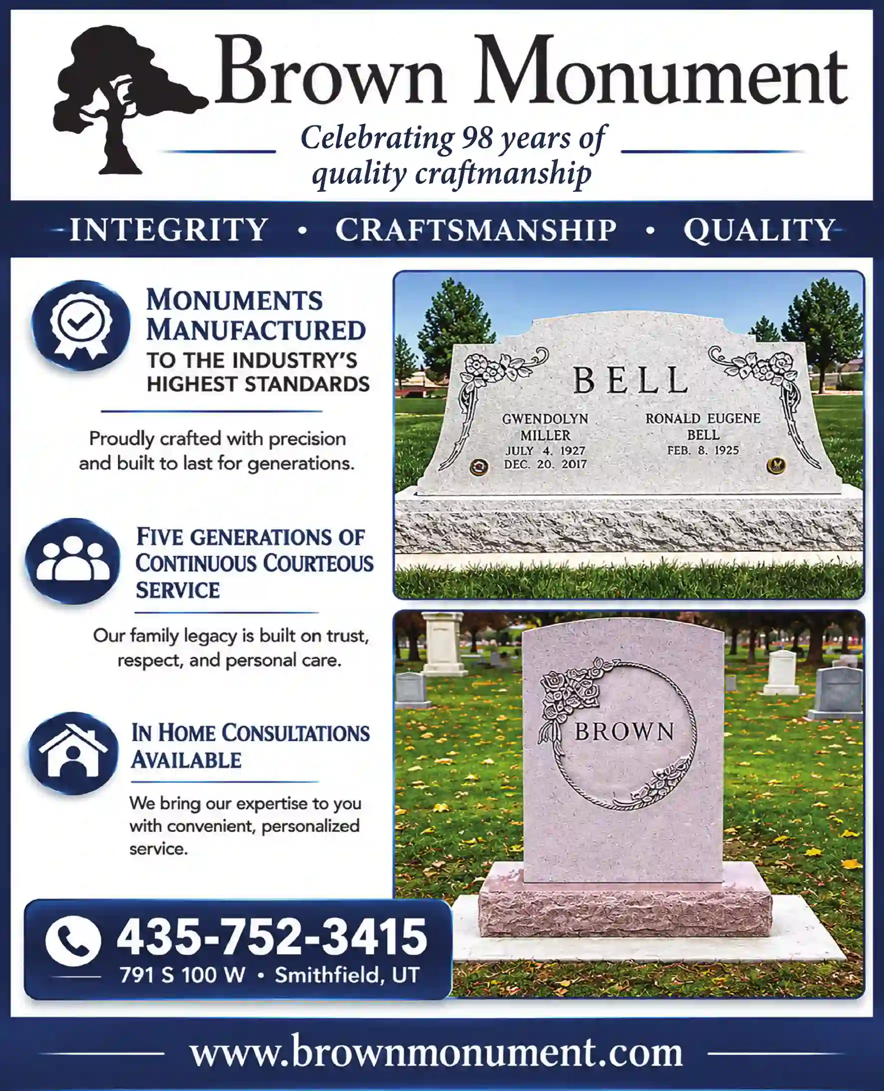 Headstones print ad for Brown Monument