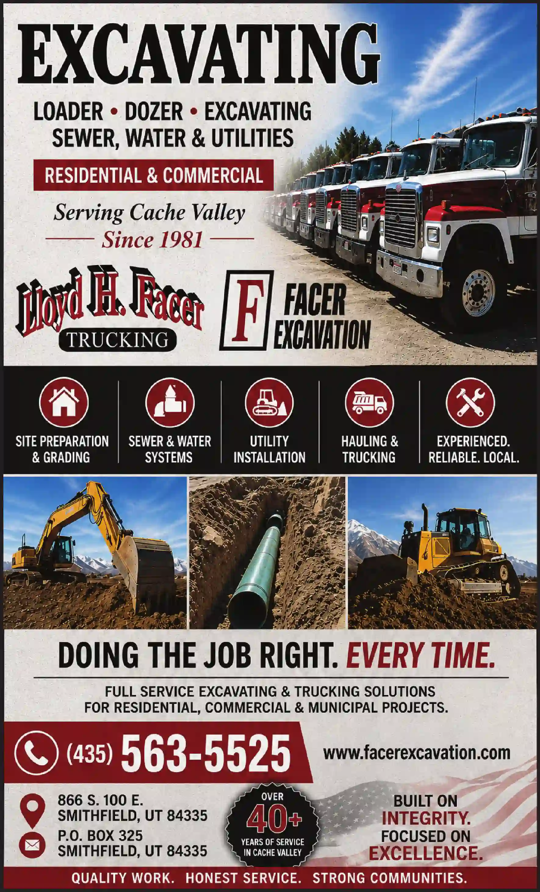 Excavating Contractors print ad for Facer Lloyd Trucking