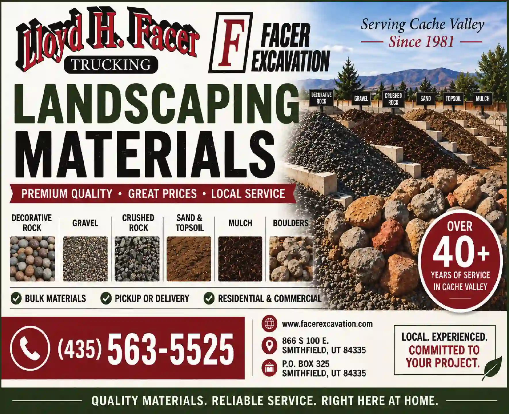 Landscape Materials & Contractors Supplies print ad for Facer Lloyd Trucking