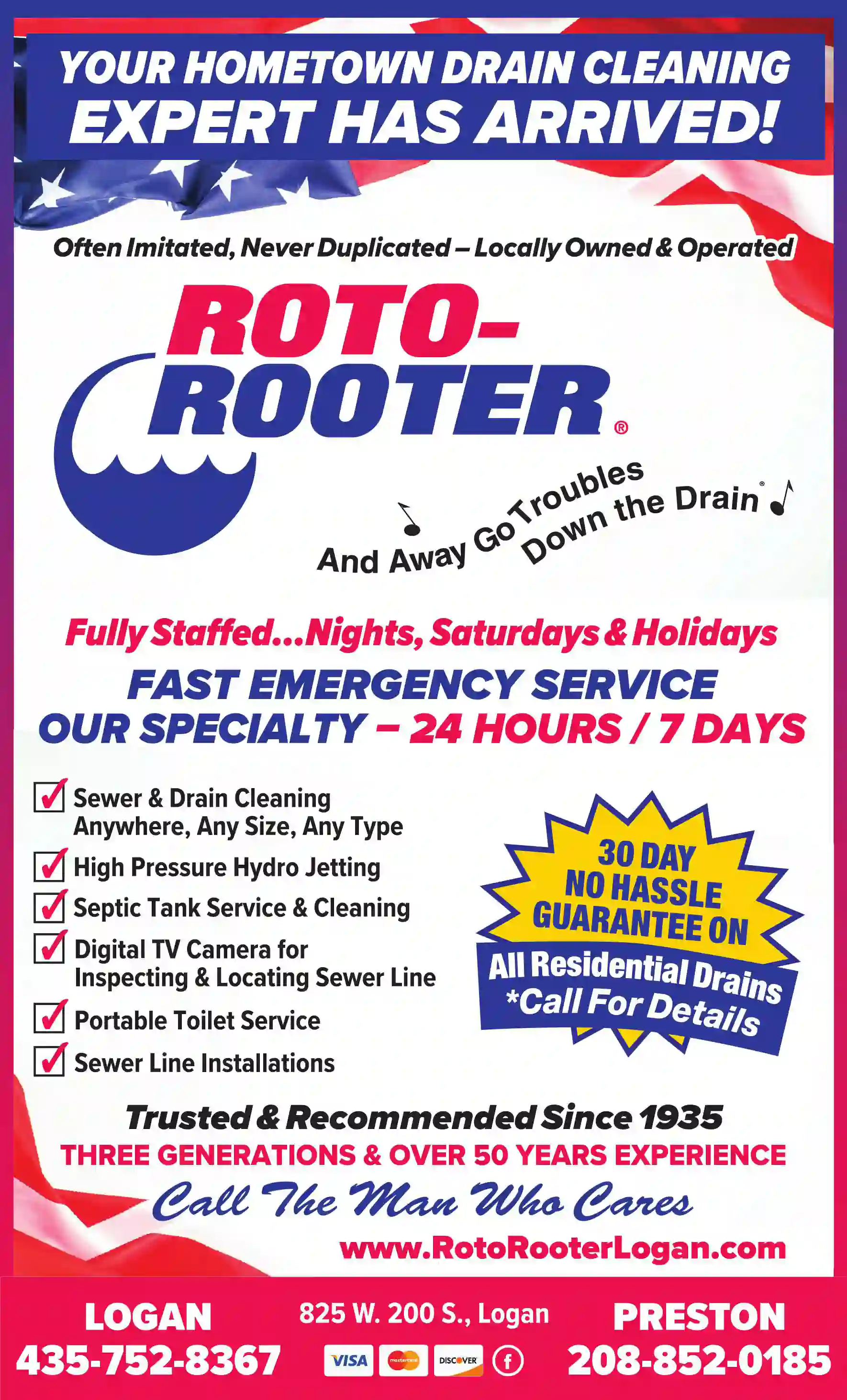 Plumbing Contractors print ad for Roto-Rooter Sewer Drain Service