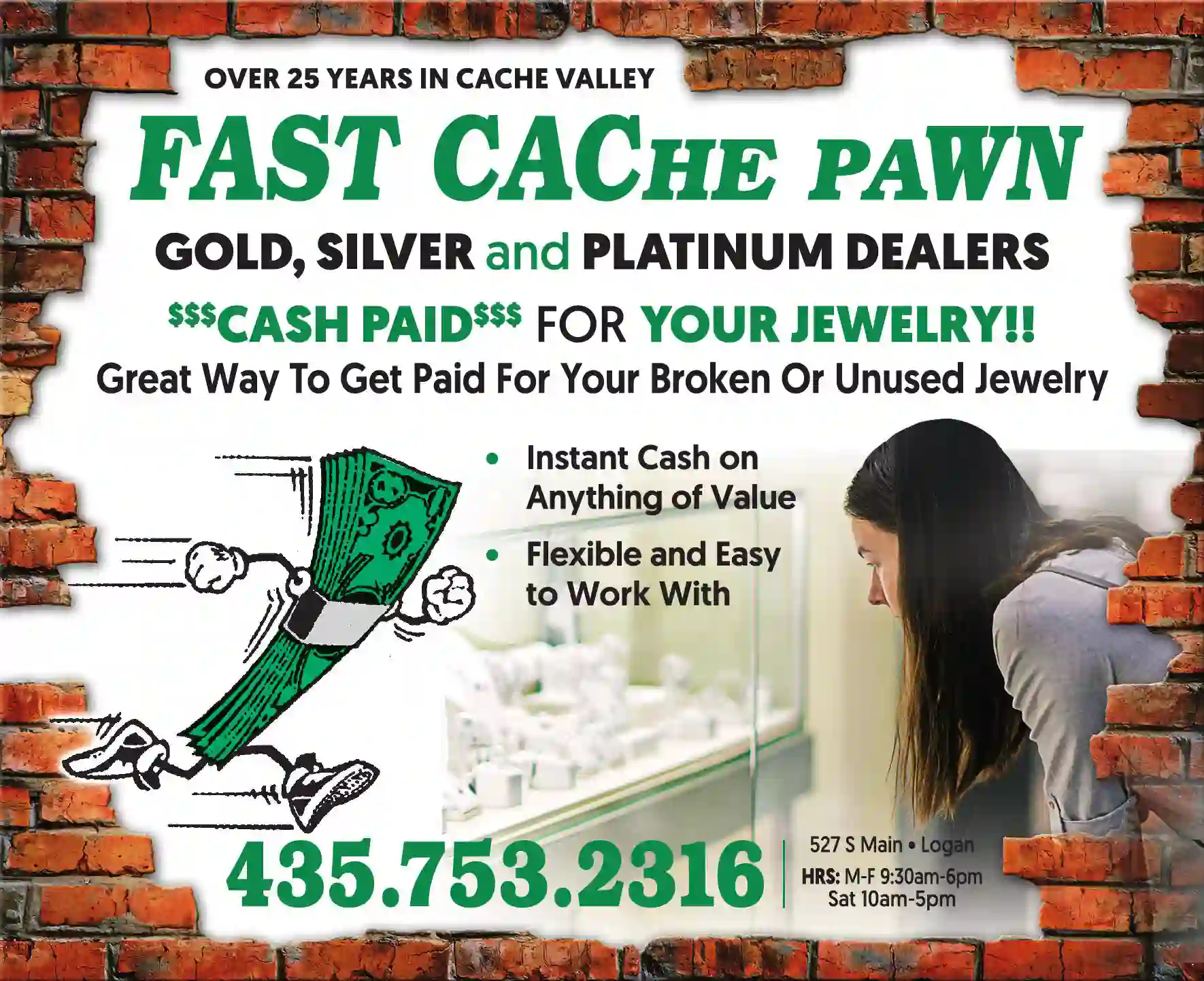 Gold, Silver & Platinum Dealers print ad for Fast Cache Pawn