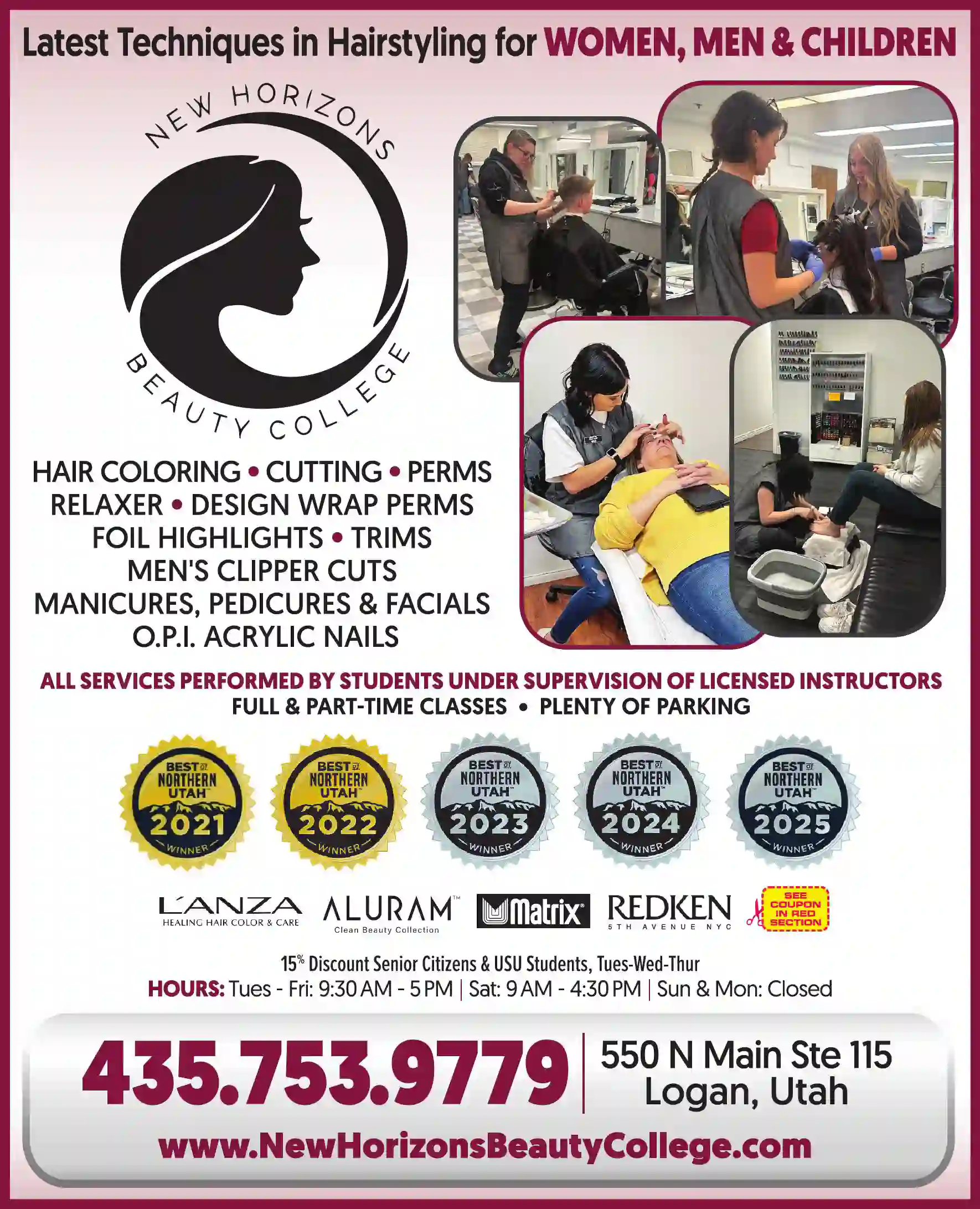 Beauty Schools print ad for New Horizons Beauty College
