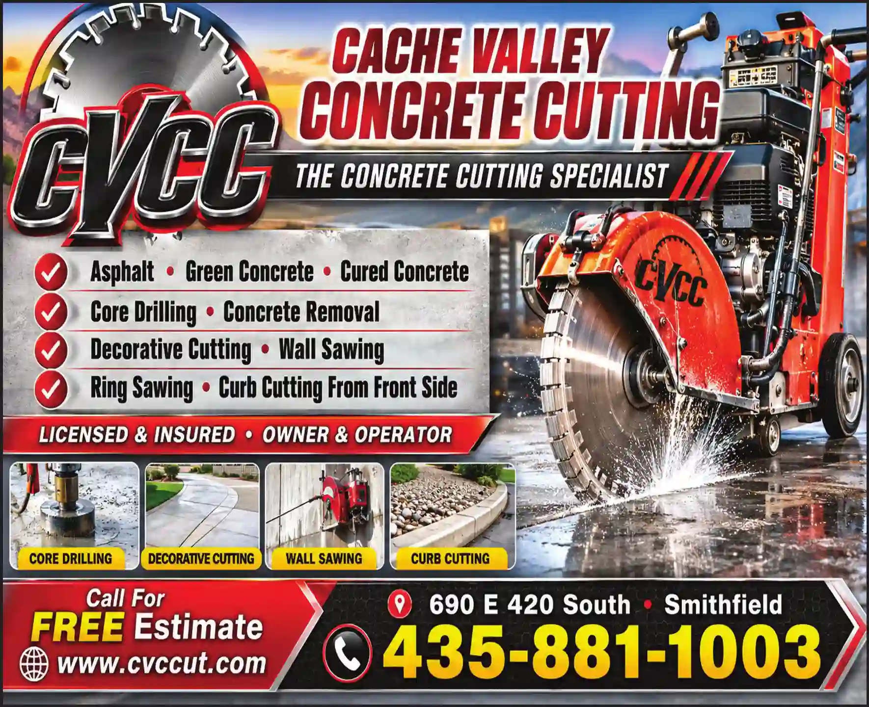 Concrete Breaking, Cutting, Sawing, Etc print ad for Cache Valley Concrete Cutting