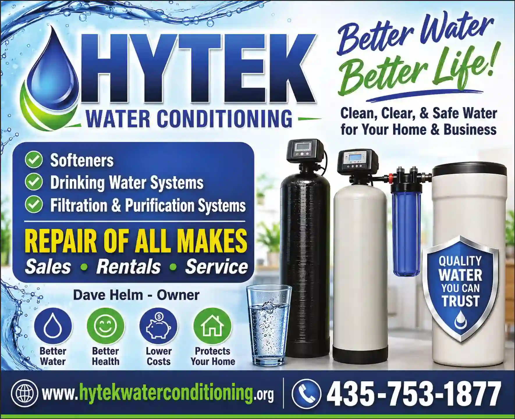 Water Softening & Conditioning Equipment - Service & Supplies print ad for Hytek Water Conditioning